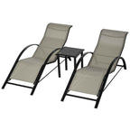 Outsunny Set of 2 Sun Loungers and Coffee Table with Glass Top, 59x169x66 cm, Grey
