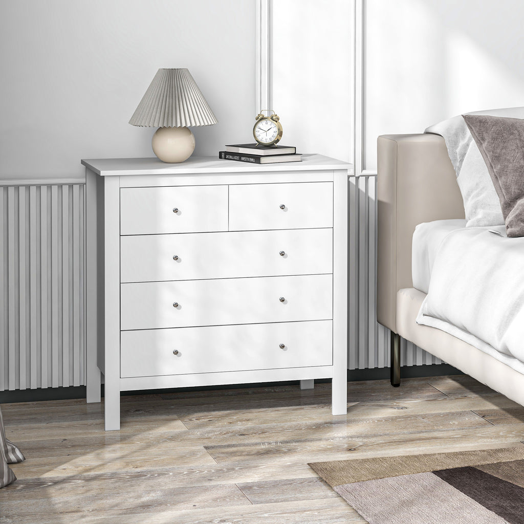 5 Drawer Chest of Drawers for Bedroom and Living Room in White Wood, 79x39.5x80.5 cm