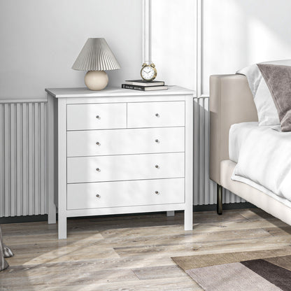 HOMCOM Chest of 5 drawers for bedroom and living room in white wood, 79x39.5x80.5 cm