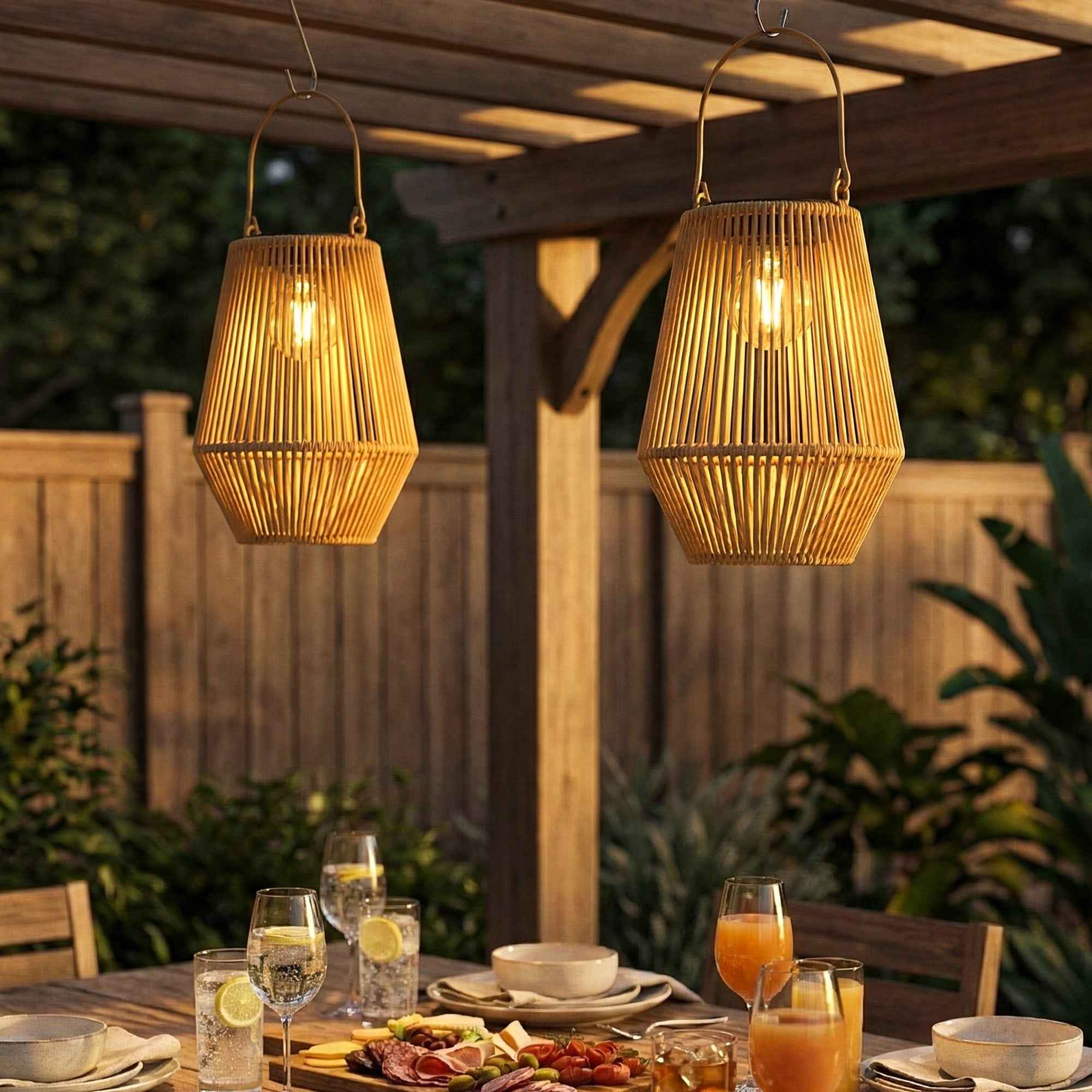 Outsunny Set of 2 Solar Rattan Lamps, with Automatic On/Off, IP44, 16x16x21 cm, Brown