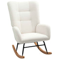 Teddy Velvet Rocking Chair, Metal and Wood for Bedroom and Living Room, 70x94x100 cm, Cream White