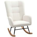 Teddy Velvet Rocking Chair, Metal and Wood for Bedroom and Living Room, 70x94x100 cm, Cream White
