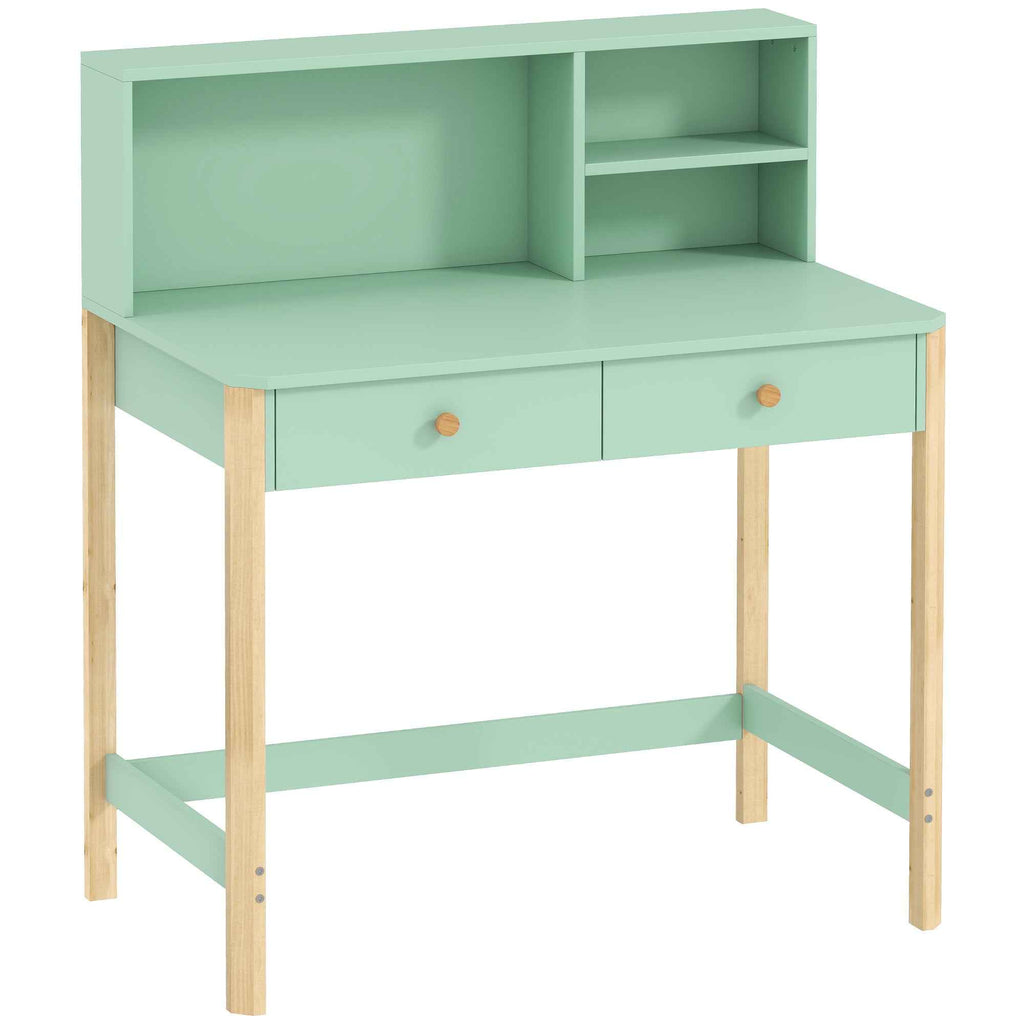 Children's Desk for Ages 5-12 with 3 Shelves and 2 Drawers, Wooden, 90x52x105 cm, Green