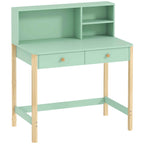 Children's Desk for Ages 5-12 with 3 Shelves and 2 Drawers, Wooden, 90x52x105 cm, Green