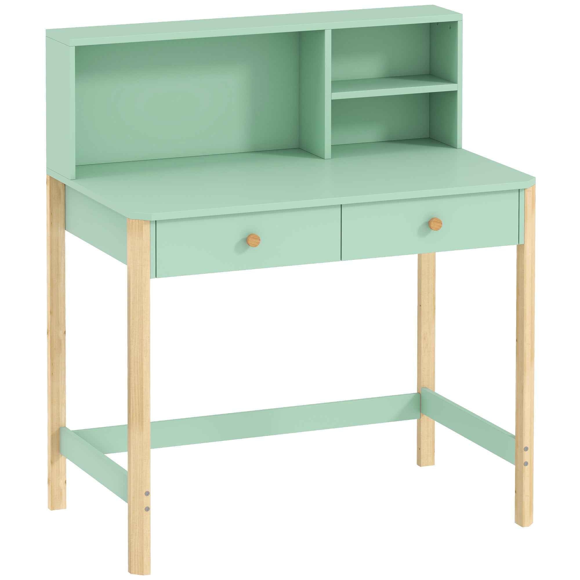 Children's Desk for Ages 5-12 with 3 Shelves and 2 Drawers, Wooden, 90x52x105 cm, Green