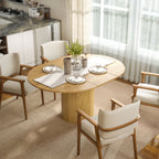 Expandable Round to Oval Pedestal Table for 6-8 People, Wood and Steel, Wood Color