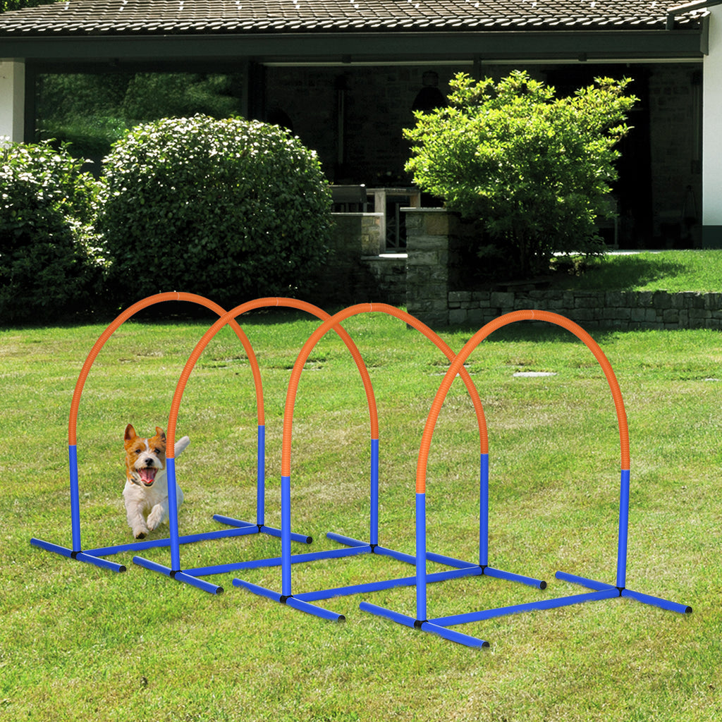 Dog Agility Set with 4 Modular Arches and Carrying Bag, in PE and ABS, 88x64x95 cm, Blue and Orange