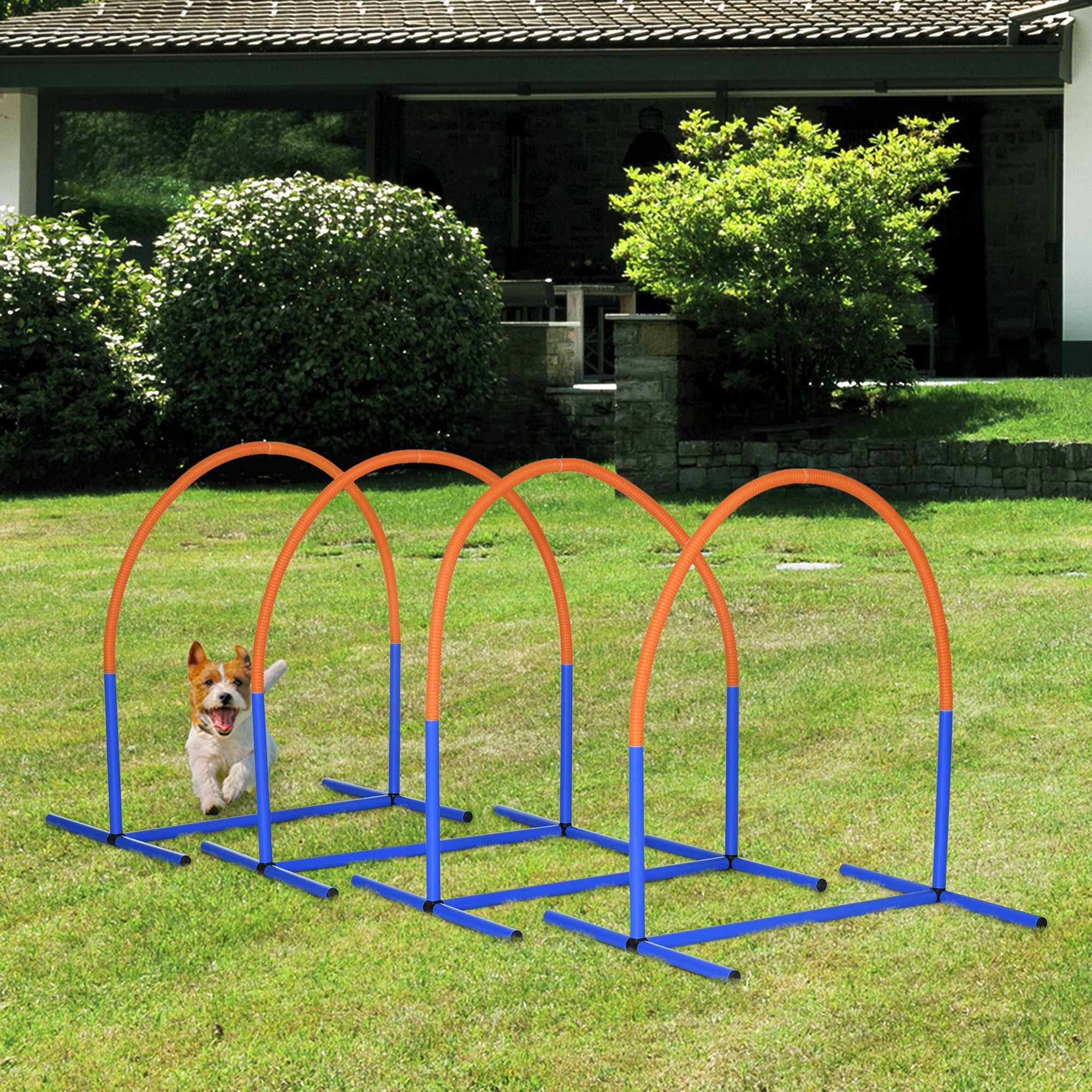 Dog Agility Set with 4 Modular Arches and Carrying Bag, in PE and ABS, 88x64x95 cm, Blue and Orange