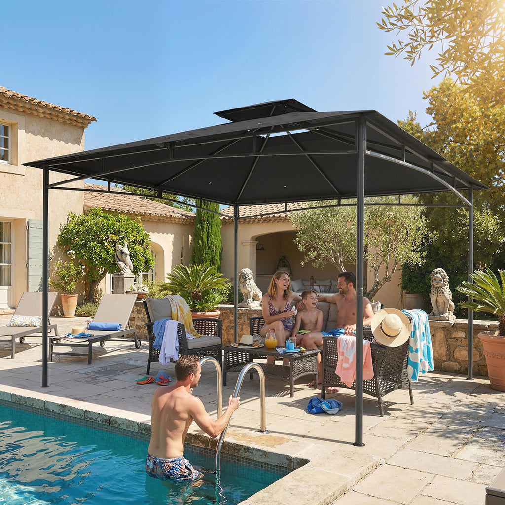 Outsunny Garden Gazebo Outdoor Gazebo Double Roof 3x3 m Dark Grey