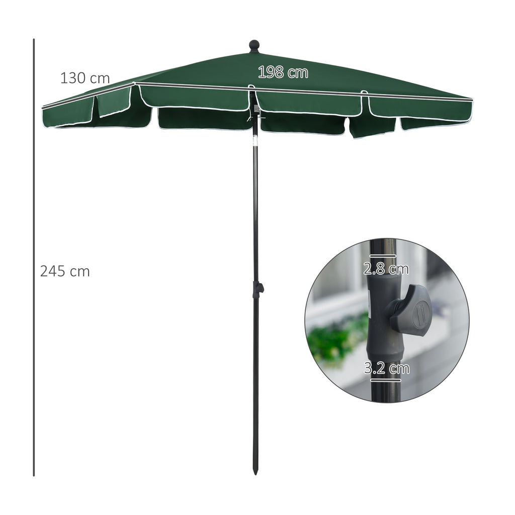 Rectangular Garden Umbrella 2x2.4 m with Adjustable Inclination and Aluminum Pole, Green and Black