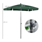 Rectangular Garden Umbrella 2x2.4 m with Adjustable Inclination and Aluminum Pole, Green and Black