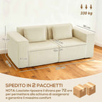 HOMCOM 3-Seater Modular Sofa with Deep Seat, Wide Armrests, and 2 Corduroy Cushions, Beige