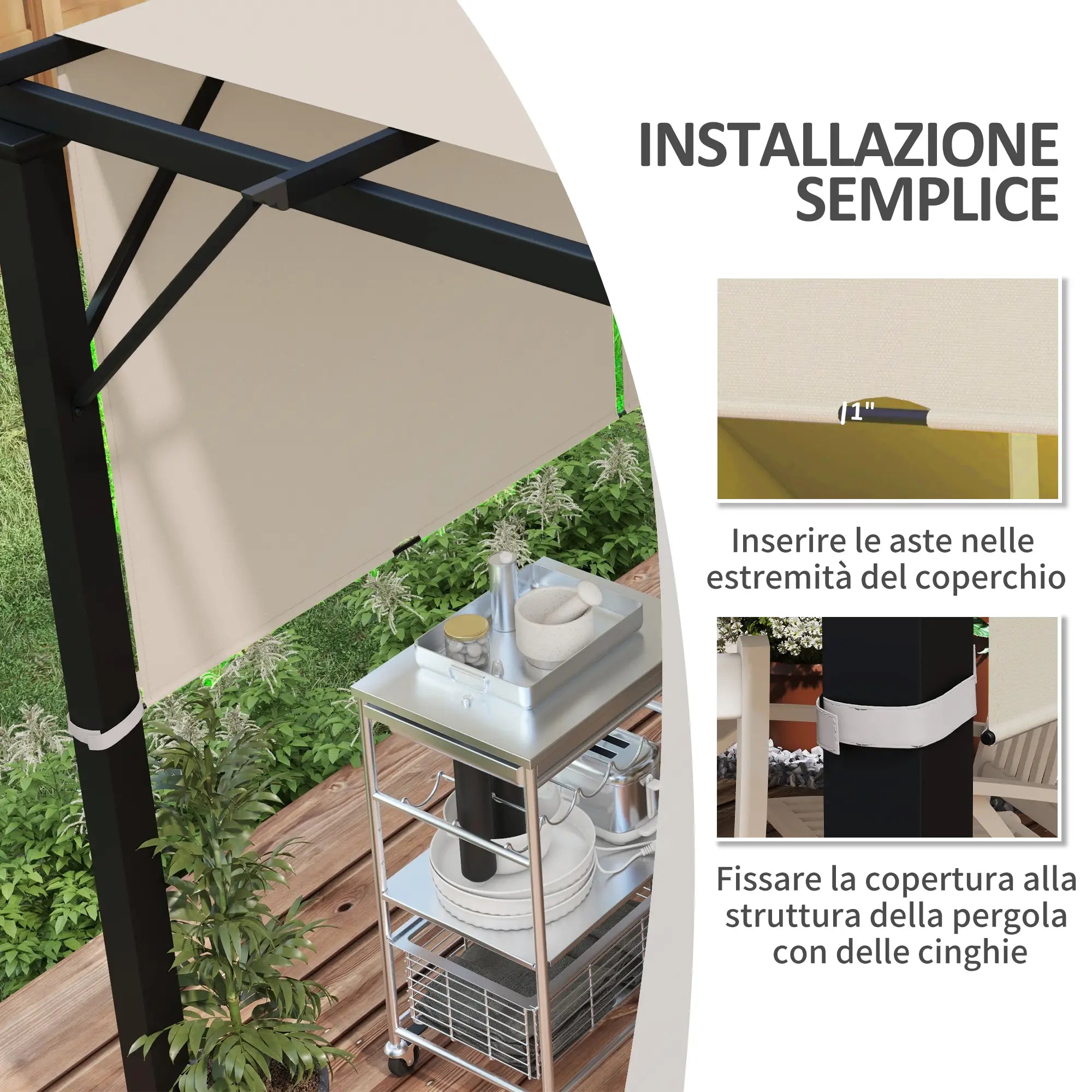 (COVER ONLY) 3x3m Polyester Gazebo Pergola Cover with Pockets and Straps, 488x122cm, Khaki