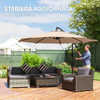 Outsunny 3m Cantilever Umbrella with Cross Base and Crank Handle, in Metal, PP and Polyester, Khaki
