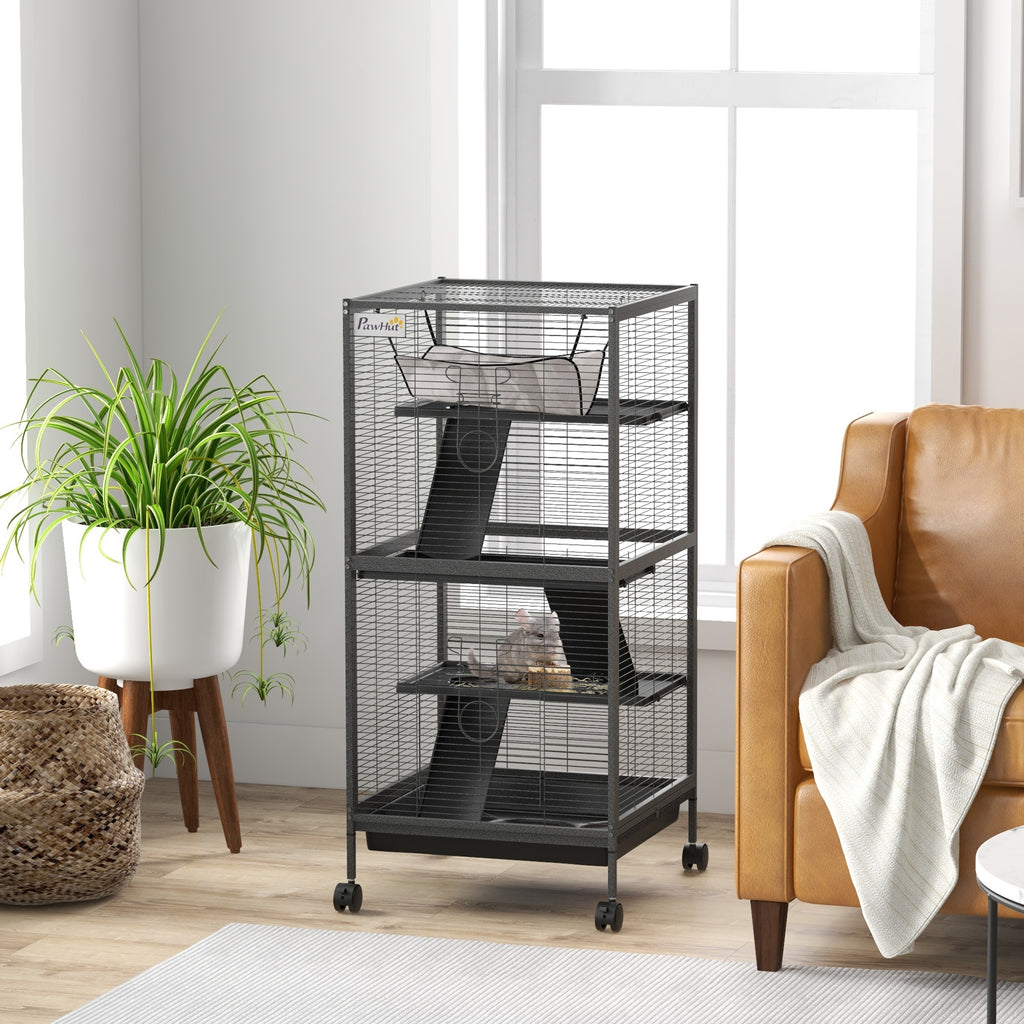 Steel Guinea Pig and Chinchilla Cage with 3 Levels, Wheels and Removable Tray, Grey