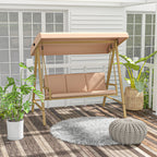 3-Seater Swing with Tilting Canopy and Cushions, in Steel and Textilene, 200x125x175 cm, Beige and Brown
