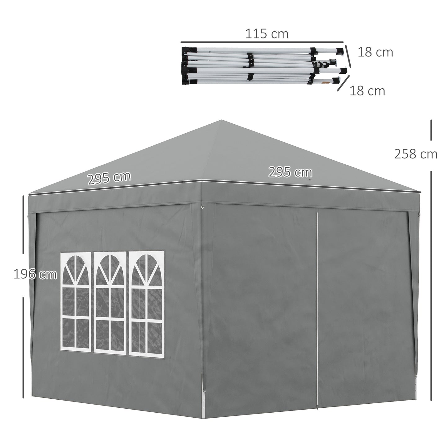 3x3m Folding Outdoor Gazebo with 4 Side Panels, Steel and Oxford Fabric Light Grey