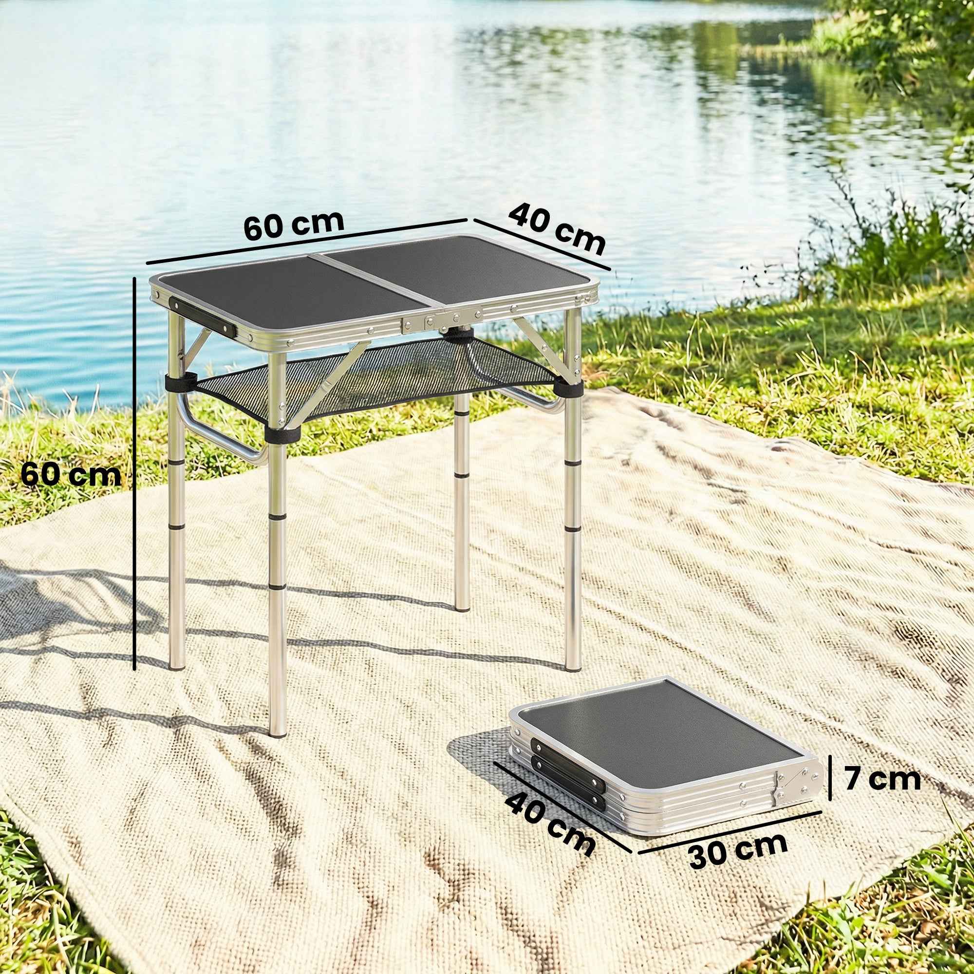 Outsunny 60cm Folding Camping Table, Picnic with Netting, Black