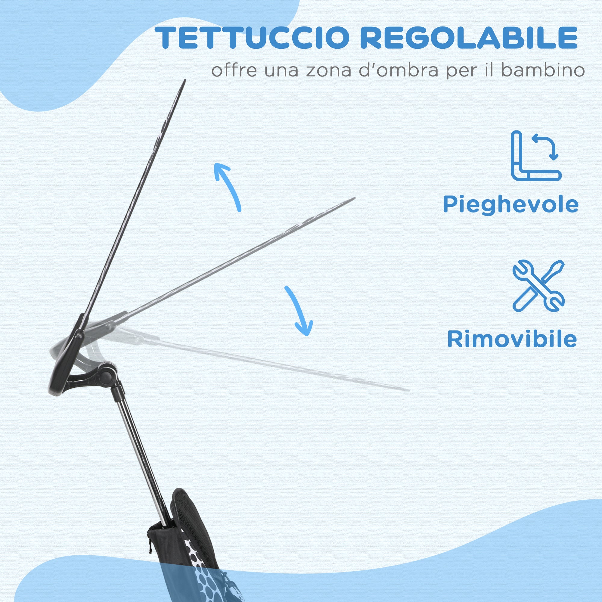 Children's Tricycle with Push Handle, Canopy, Safety Bar and Playpen, 105x47x89 cm, White and Black