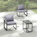Outsunny 3-Piece Outdoor Set with Garden Table and 2 Chairs with Texteline Seat and Cushions, Grey