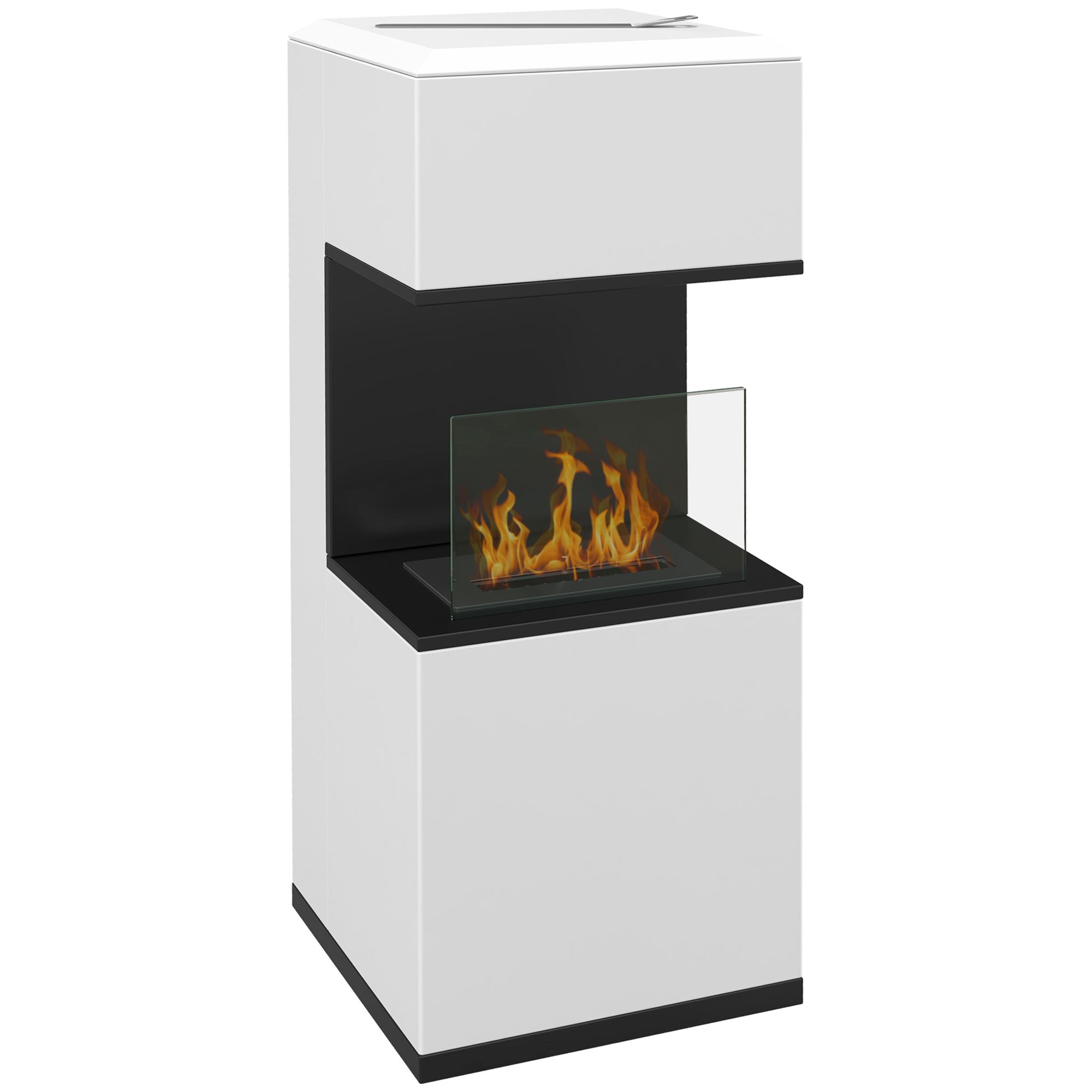 Floor-Standing Bioethanol Fireplace with 1.2L Burner and Glass Panel, 38x38x100cm, White