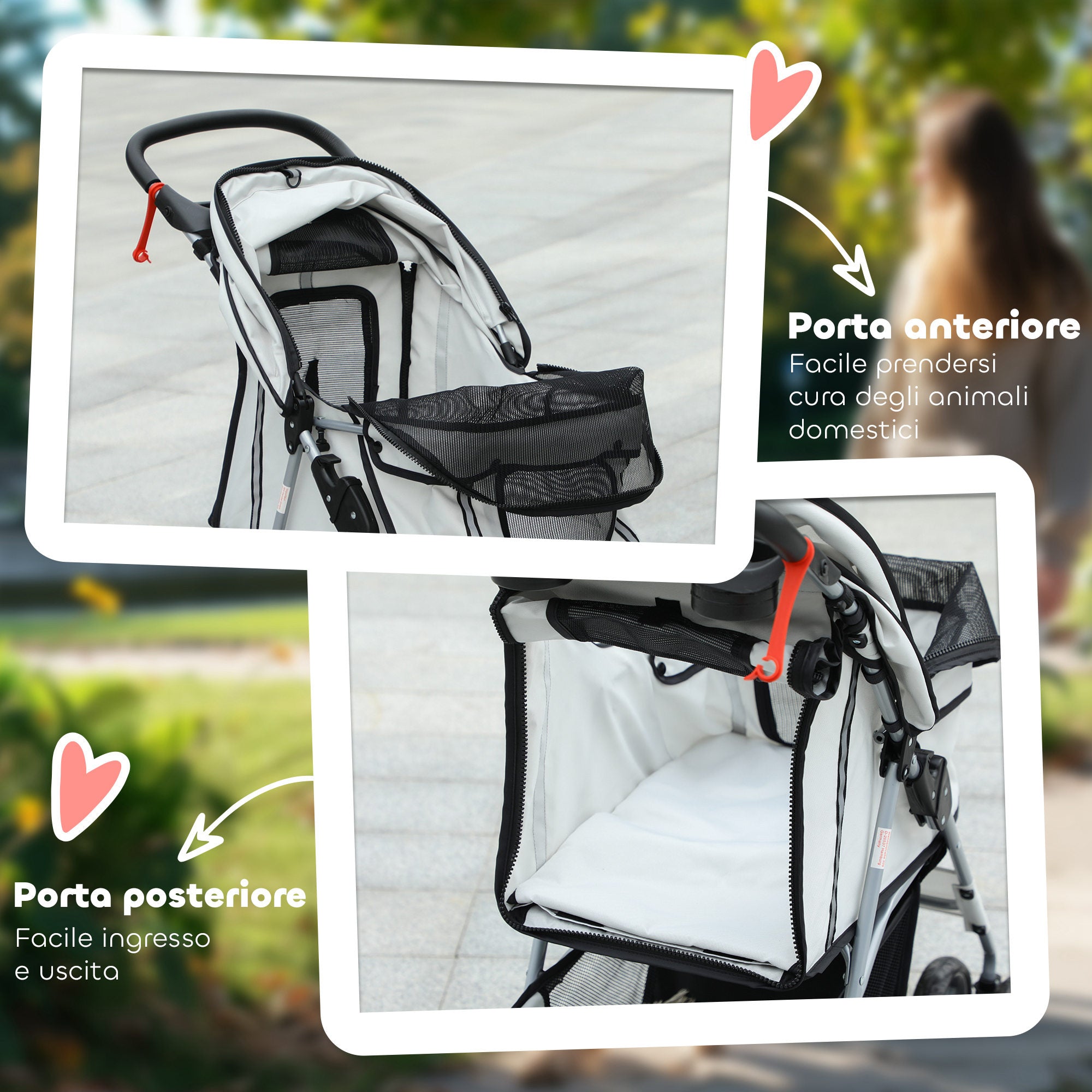 Folding Dog Stroller with Rain Cover, Swivel Wheels and Brakes, Grey