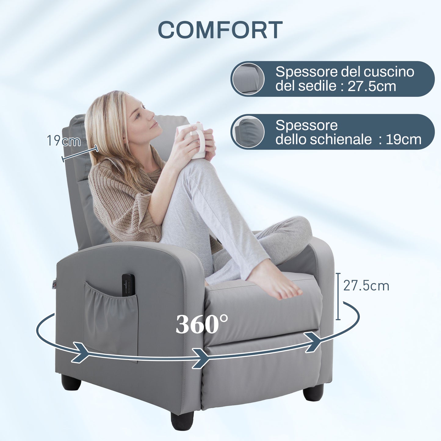 HOMCOM Relaxing Massage Armchair with Remote Control and 8 Programmes, Reclining and Footrest, Light Gray