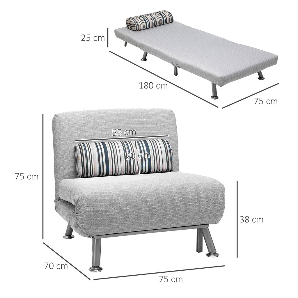 HOMCOM Armchair Bed in Iron and Cotton with Striped Cushion 75 x 70 x 75cm Gray - Borgè