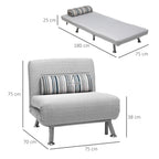 HOMCOM Armchair Bed in Iron and Cotton with Striped Cushion 75 x 70 x 75cm Gray - Borgè