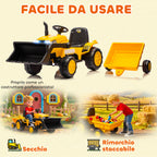AIYAPLAY 12V Electric Excavator for Kids with Bucket, Trailer and Remote Control, Ages 3-8 Years, Yellow