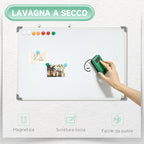 Magnetic Wall Whiteboard with Eraser, Markers and Magnets, in Aluminium, 60x1.8x45 cm, White - Borgè