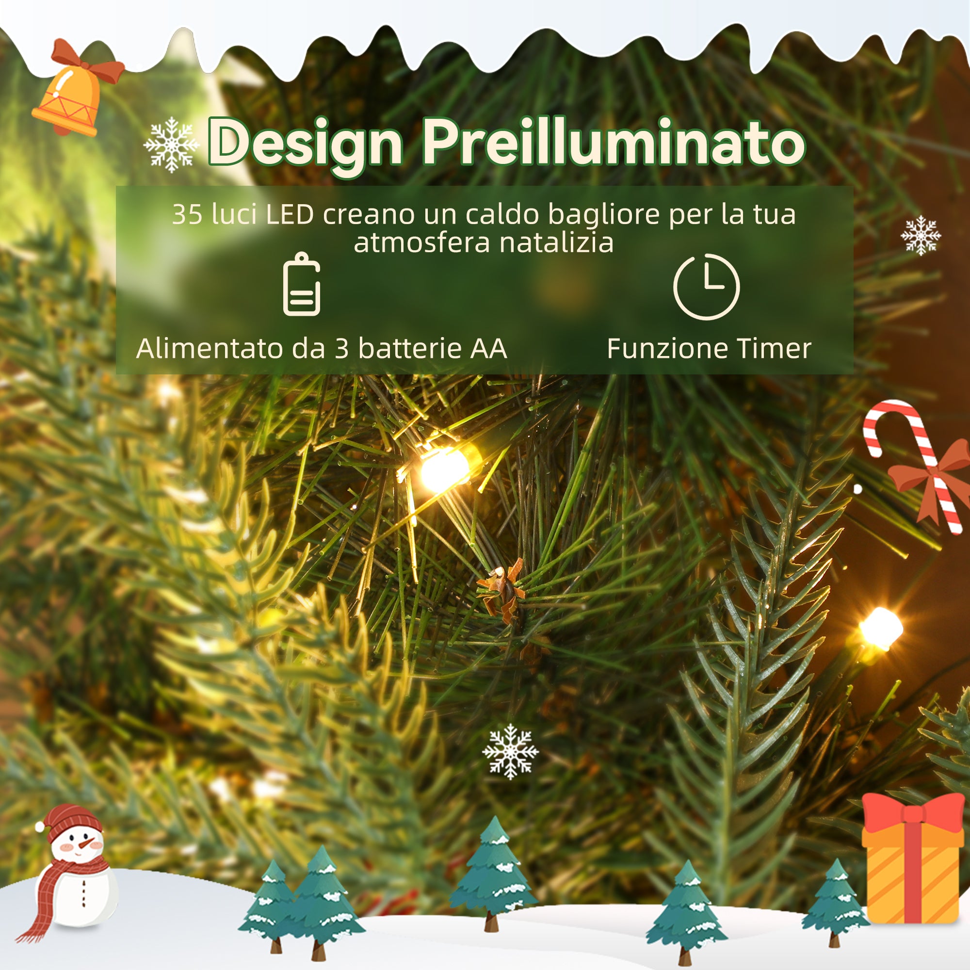 60cm Christmas Wreath with White LED Lights, Timer, Pine Cones, Berries and Holly, Green