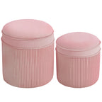 Set of 2 Round Stackable Upholstered Footstools with Velvet Upholstery, 34.8L Storage, Pink