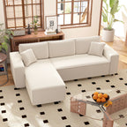 3 Seater Sofa with Peninsula in Velvet Effect Fabric, Foam and Nylon, 241x153x83 cm, Cream White