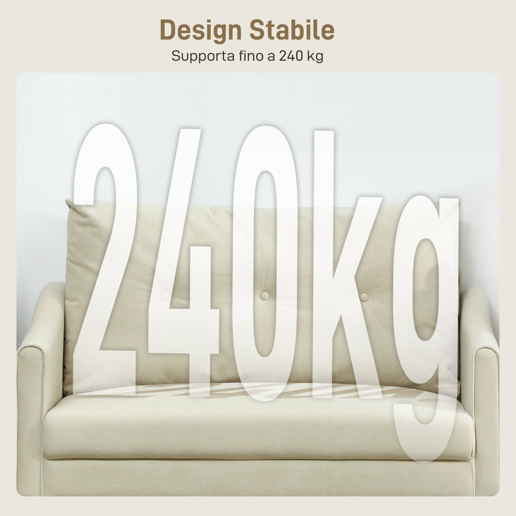 2-Seater Modern Sofa with Quilted Backrest and Velvet Upholstery, 124x73x92 cm, Cream