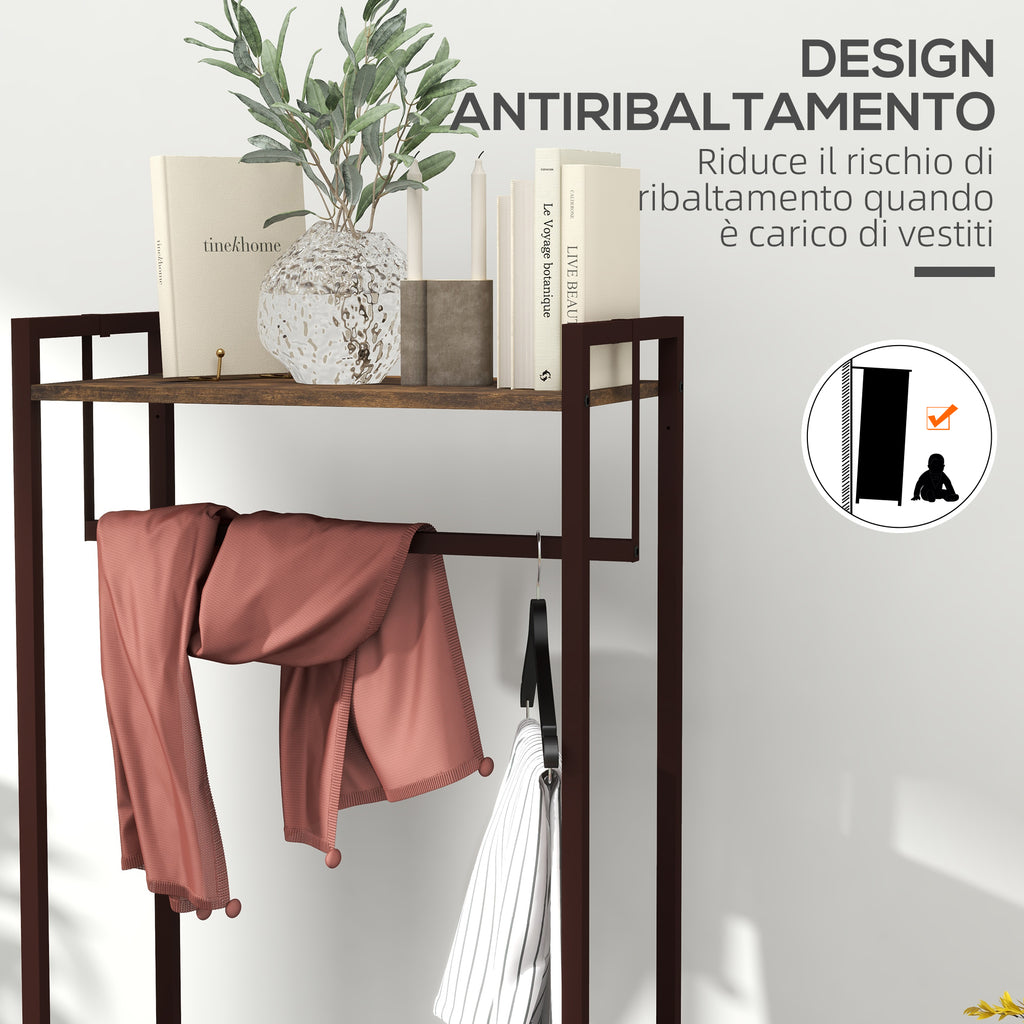 HOMCOM Floor Coat Hanger with Rod, 3 Drawers and Shelves, in MDF Wood and Steel, 58.5x30x178 cm, Brown - Borgè