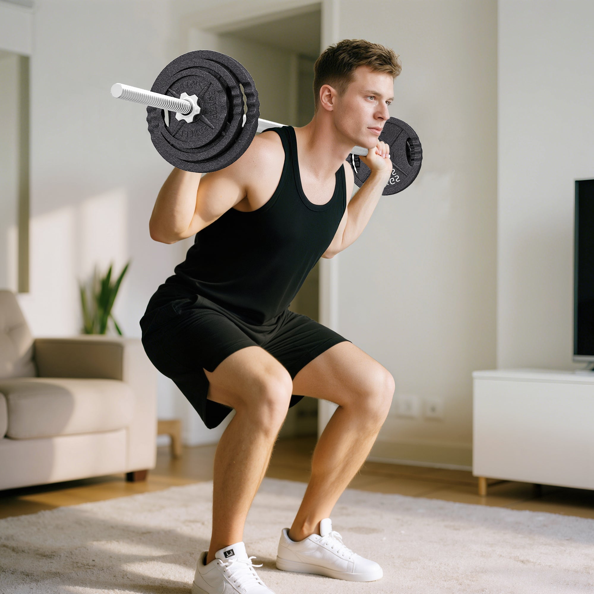 2-in-1 42 kg Gym Weights with 14 Discs, Barbell and Dumbbells, Steel, 180x24x24 cm, Black