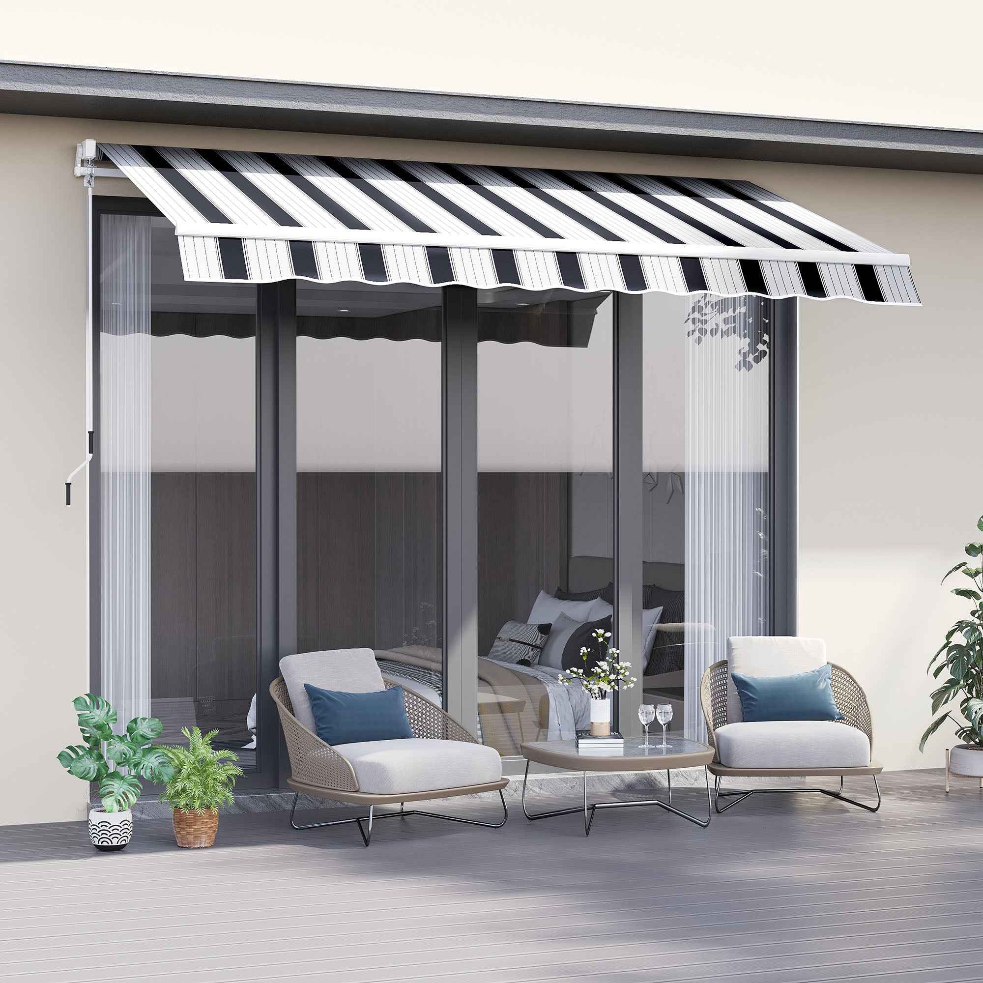 Outsunny 2.5x2m Manual Roller Awning in Aluminum and Polyester, Blue and White