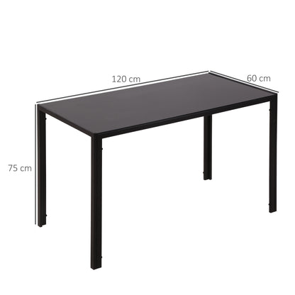 Kitchen Table for 4 People in Metal and Tempered Glass, 120x60x75 cm, Black