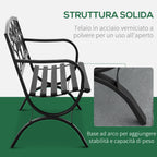 Outsunny 2-Seater Steel and Cast Iron Garden Bench with Armrests and Decoration, 128x58.5x85cm, Black