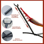 Freestanding Garden Hammock with Steel Frame and Multicolored Cotton, Carrying Case Included - Borge' Group Limited