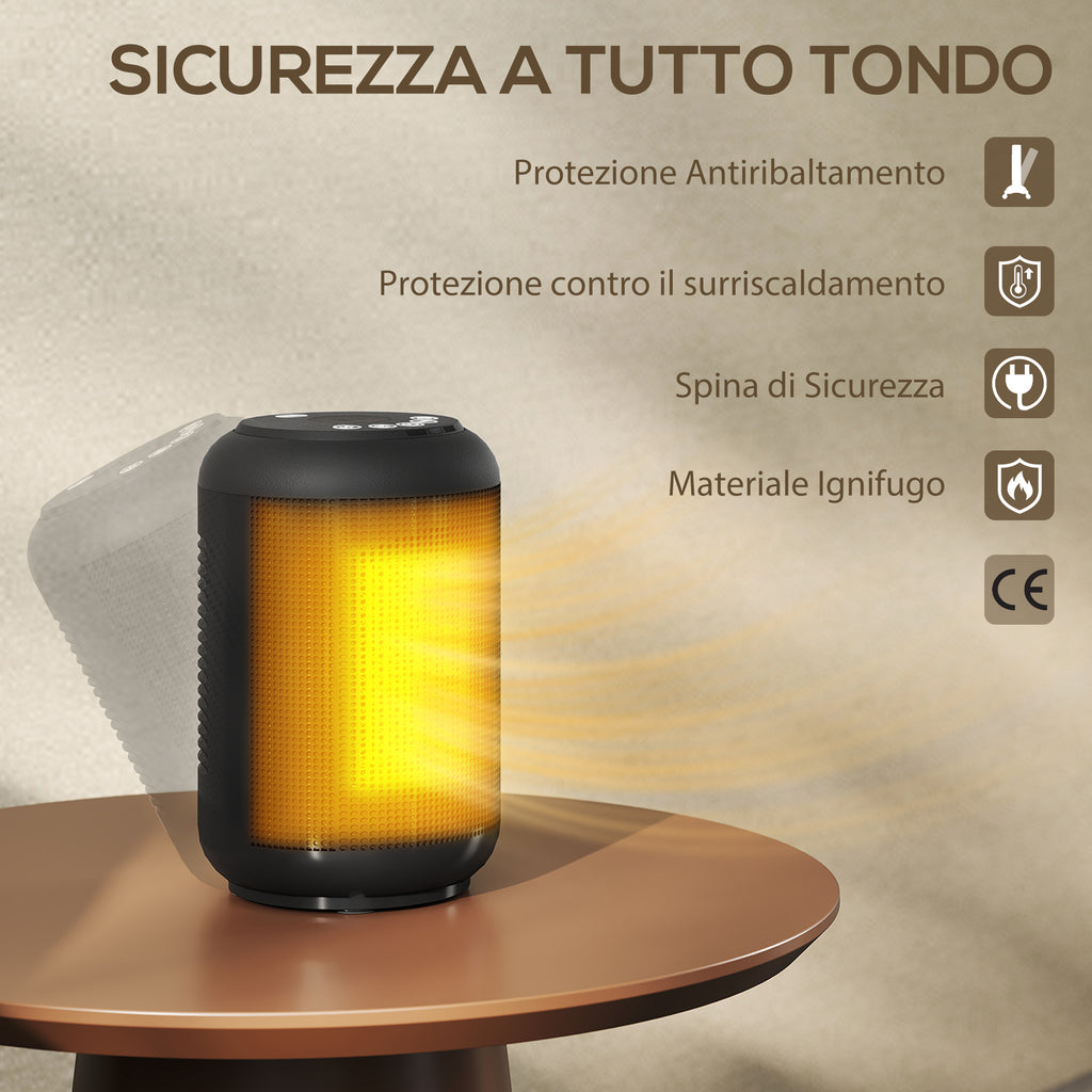 Electric Heater, Adjustable 3-Mode, 24-Hour Timer, Fireproof PP and PA, 14x14x21.5 cm, Black
