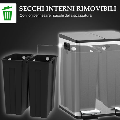 Section Dustbin with Silent Closure, Stainless Steel and PP, 45.8x36x51.6 cm