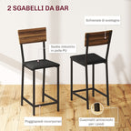 Folding Bar Counter and 2 High Stools with Backrest, Wine Rack and Glass Holder, Brown