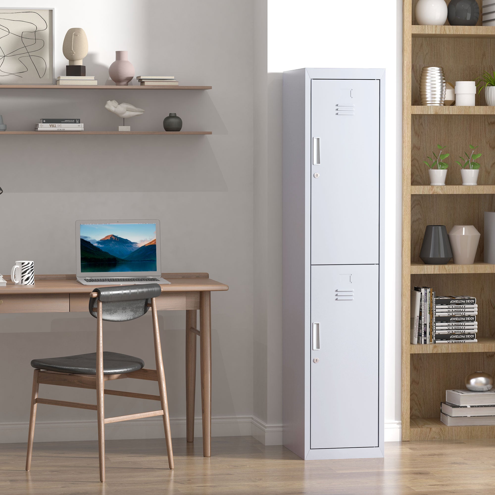 4-Shelf Cabinet with 2 Doors and Safety Lock, Office, Garage, Workshop, Cold-Rolled Steel, 38 x 46 x 180 cm, Grey