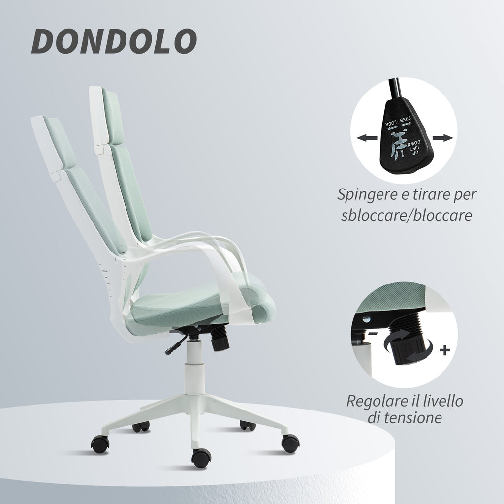 Fabric Office Chair with Rocking, Adjustable Height and Swivel Seat, 63x63x117-127 cm, Green