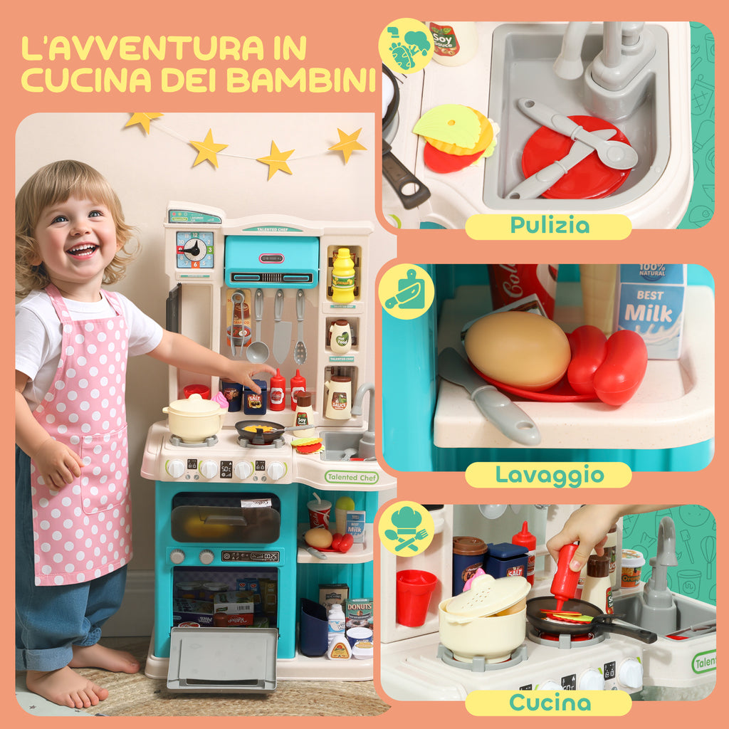 Toy Kitchen for Children 3-6 Years with 92 Accessories, in PP, PE and ABS, 44.5x24x79 cm, Green