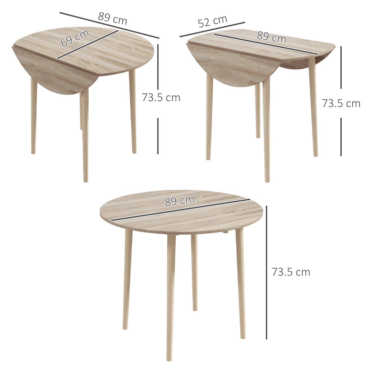 HOMCOM Modern Folding Table for Kitchen and Living Room, in Chipboard, Ø89x73.5 cm