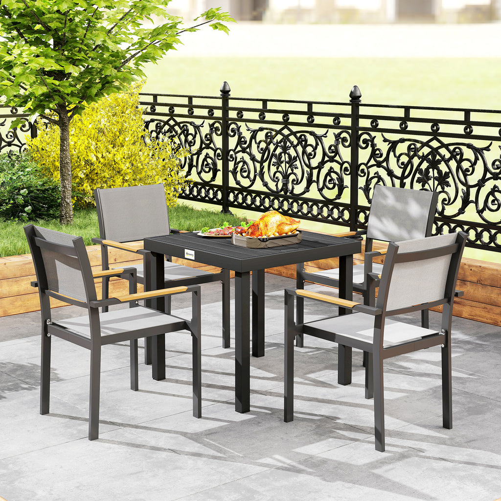 Outsunny Garden Table Wood Effect Dining Table, 78x78 cm, Black