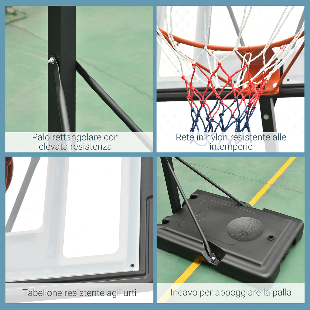 Basketball Hoop for Adults with Adjustable Height (302-352cm), Steel Frame, PE and PVC, Black